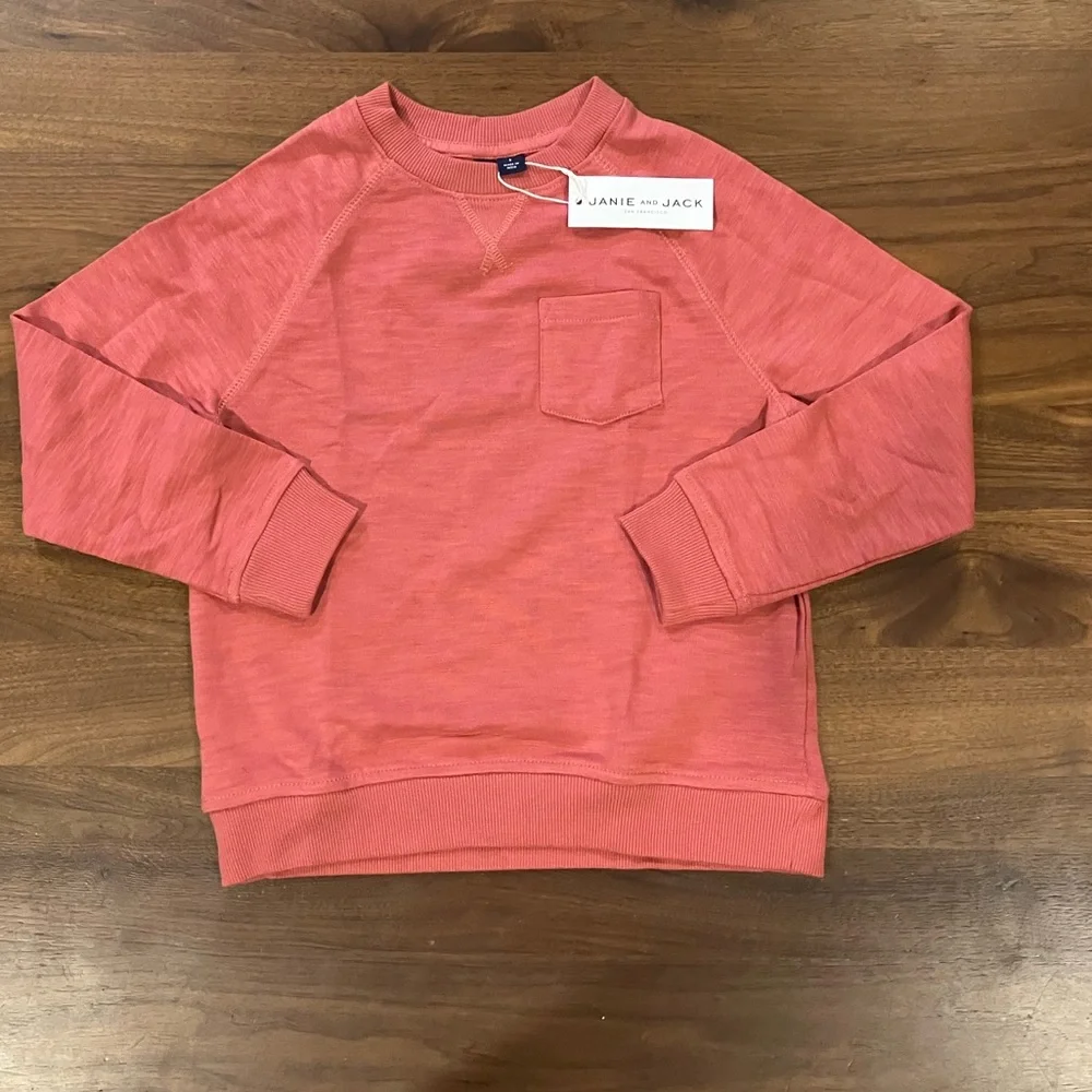 Janie and Jack Coral Slub French Terry Crew Neck Crewneck Sweatshirt - Picture 4 of 7
